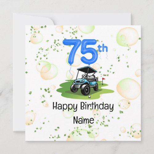 Golf 75th Birthday for golfer with golf cart Card