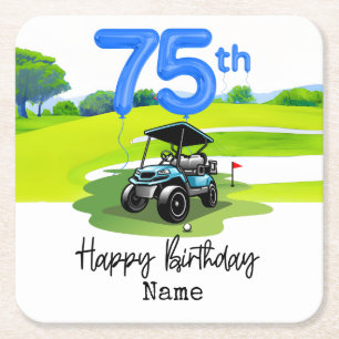 Golf 75th Birthday to Golfer Square Paper Coaster