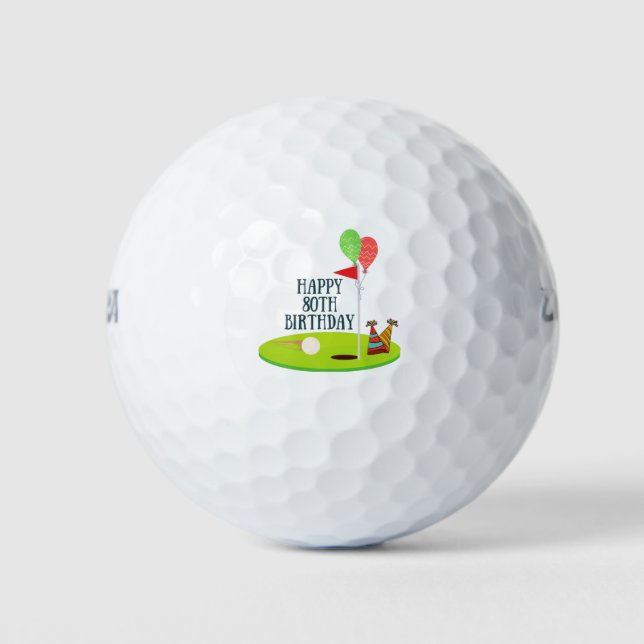 Golf 80th Birthday at golf flag with balloon    Balls (Front)