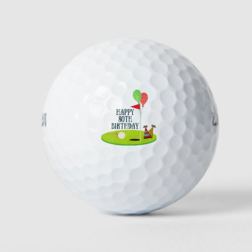 Golf 80th Birthday at golf flag with balloon    Golf Balls