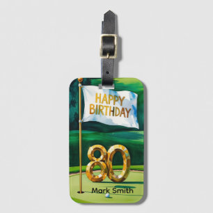 Golf 80th Birthday on green Luggage Tag