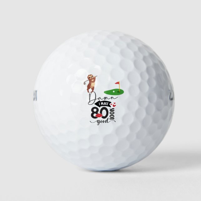 Golf 80th Birthday Sloth golfer at Flag Balls (Front)