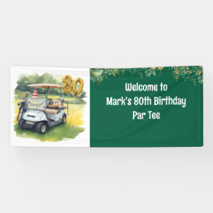 Golf 80th Birthday with Cake on Course for Golfer Banner