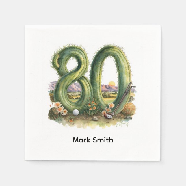 Golf 80th Birthday with golf ball  Arizona golfer Napkins (Front)