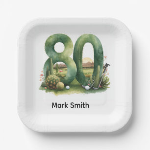Golf 80th Birthday with golf ball  Arizona golfer Paper Plates