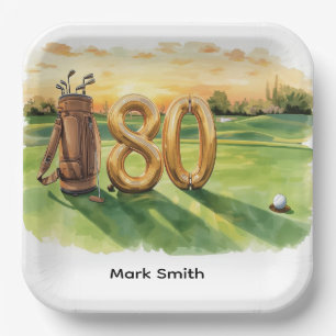 Golf 80th Birthday with golf ball  Arizona golfer Paper Plates