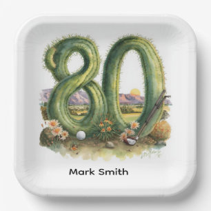 Golf 80th Birthday with golf ball Arizona golfer Paper Plates