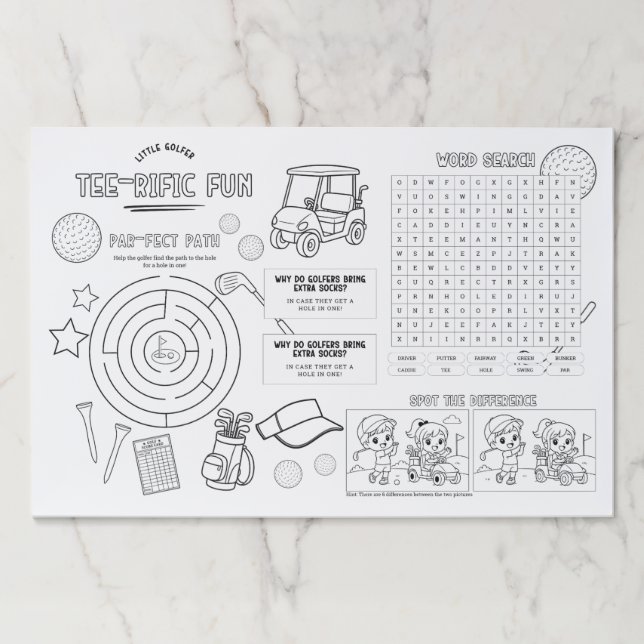 Golf Activity Placemat for Kids (Front)