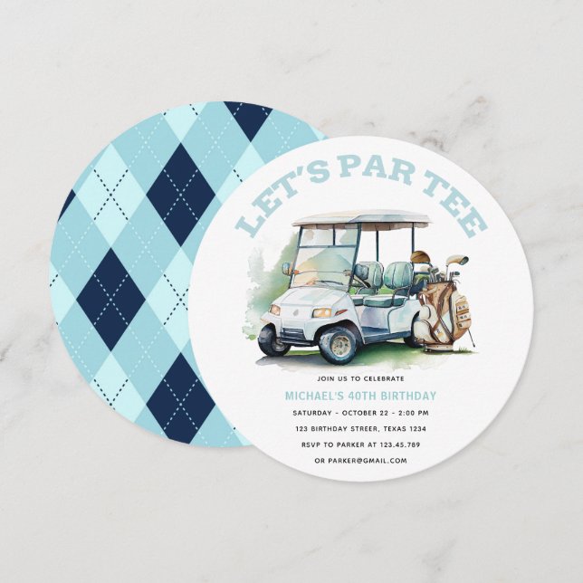 Golf Adult Birthday Partee watercolor Invitation (Front/Back)