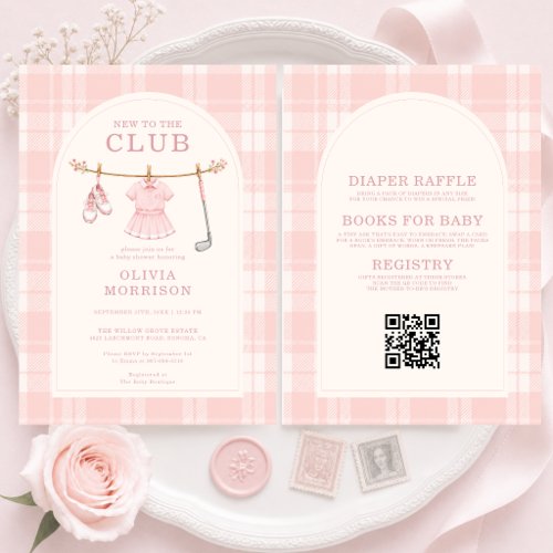 Golf Pink Rustic baby shower invitation