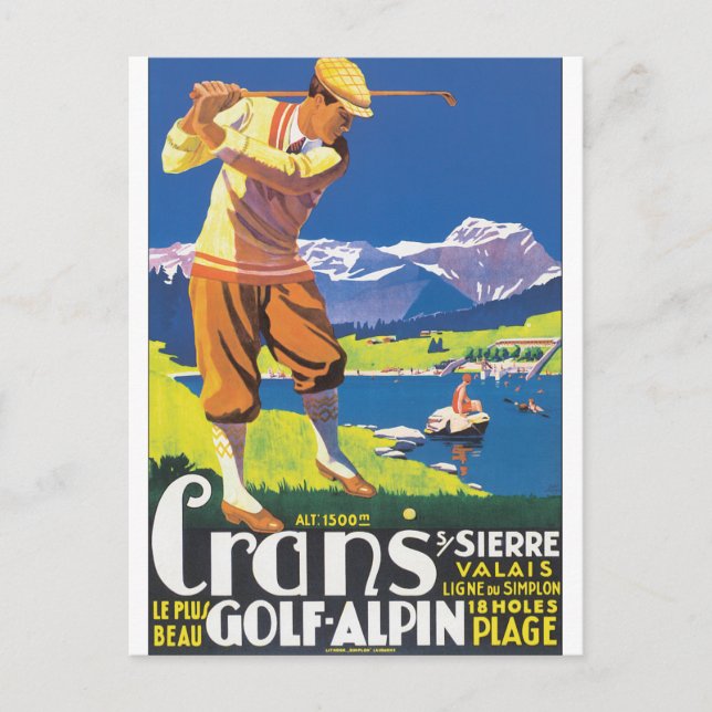 Golf Alpin Vintage Travel Poster Postcard (Front)