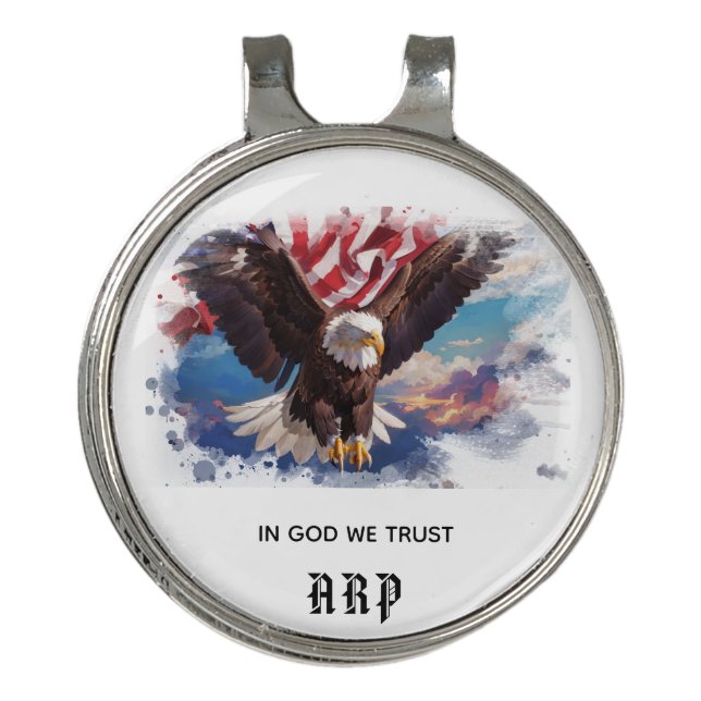 *~*  Golf American Flag Bald Eagle AP16  Initials Golf Hat Clip (Front)