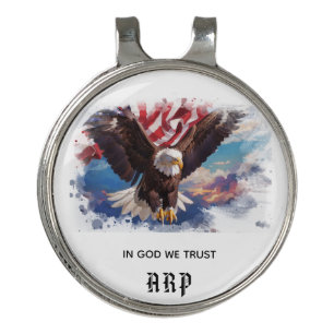 *~*  Golf American Flag Bald Eagle AP16  Initials Hat Clip