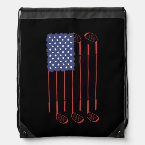 Golf American Flag  Drawstring Bag