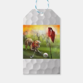 Golf and a dog painting on a gifttag gift tags