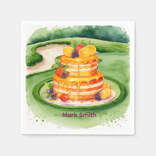 Golf and Cake on Green Birthday Party for golfer Napkins
