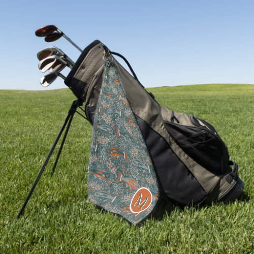 Golf and Fishing Brook Trout Blue Orange Gray Golf Towel