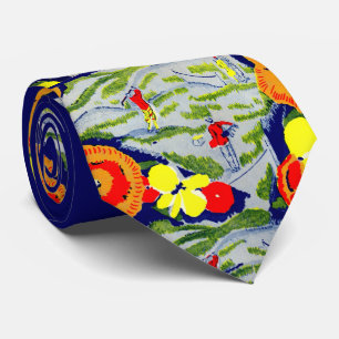 golf and flowers print neck tie
