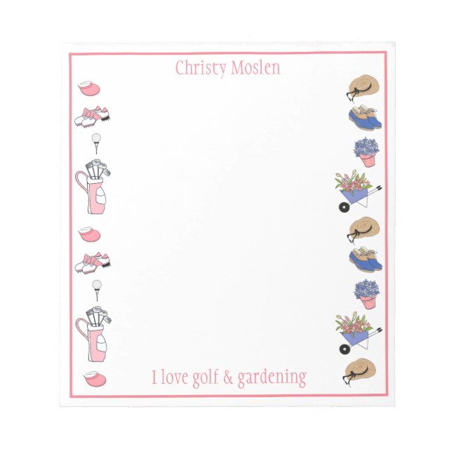 Golf and Gardening Personalized Notepad (Front)