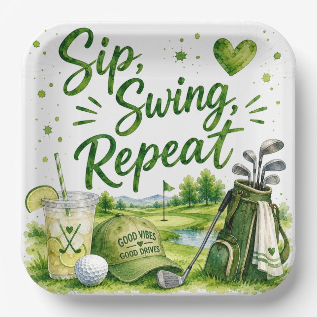 Golf and Giggles Funny Golf Watercolor  Paper Plates (Front)
