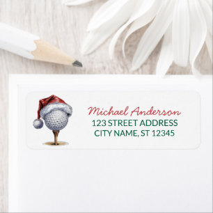 Golf And Tee With Santa Hat Return Address Label