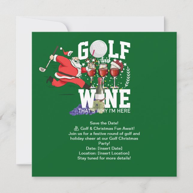 Golf and wine that's why I'm here for Christmas Invitation (Front)