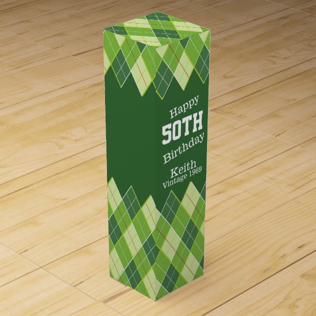 Golf argyle green 50th birthday wine box (Front)