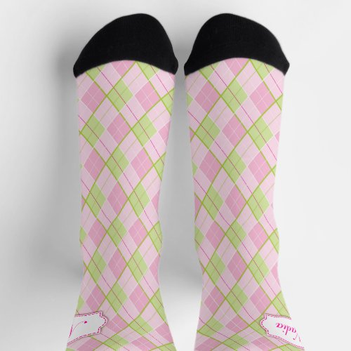 Golf Argyle pattern pink green golf name Socks