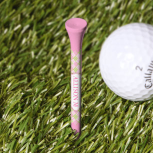 Golf Argyle pattern pink ladies custom name Golf Tees