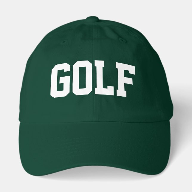 GOLF Athletic White Text Forest Green Background Hat (Front)