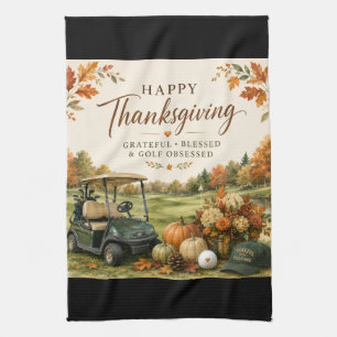 Golf Autumn themed golf course for golfer Kitchen Towel