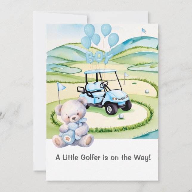 Golf Baby Boy Blue Themed  Invitation (Front)