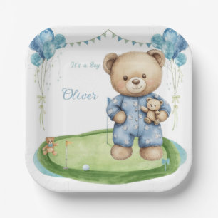 Golf Baby Boy on putting green Paper Plates