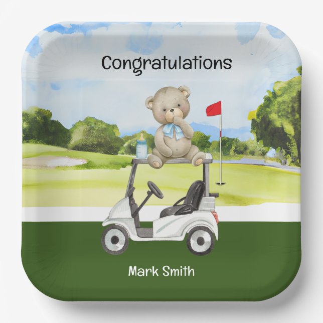 Golf baby Congratulation Birthday Baby Shower Boy  Paper Plates (Front)
