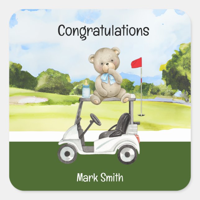 Golf baby Congratulation Birthday Baby Shower Boy  Square Sticker (Front)