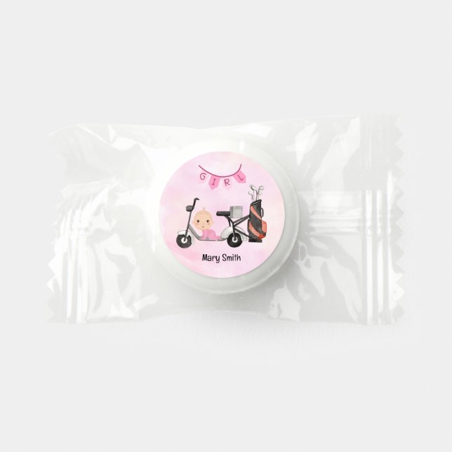 Golf Baby Girl for Baby Shower on pink Life Saver® Mints (Front)