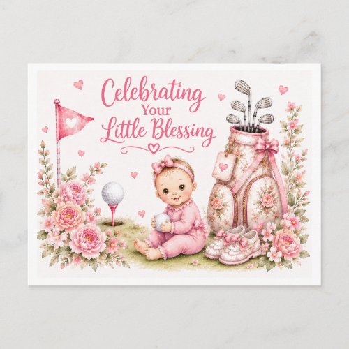 Golf Baby Girl in Pink themed for Golfer Postcard