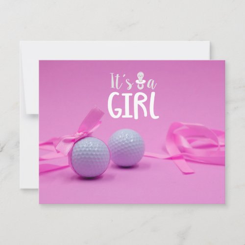 Golf baby girl its Girl on Pink Background  Invitation