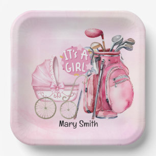 Golf Baby Girl on pink Paper Plates