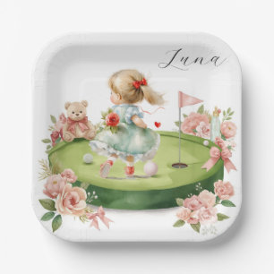 Golf Baby Girl on Putting green with Name Paper Plates