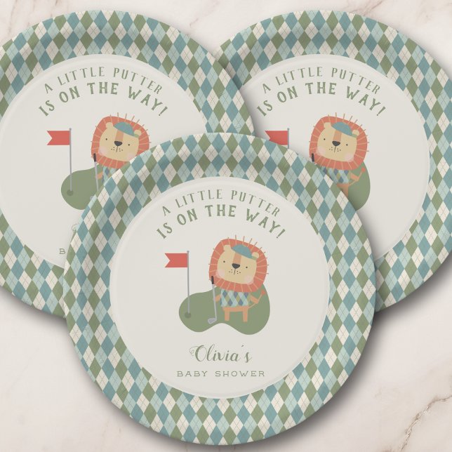 Golf Baby Shower A Little Putter Preppy Argyle   Paper Plates (Golf-themed plates for a baby shower, customize with mom-to-be’s name for a personal touch. 
)