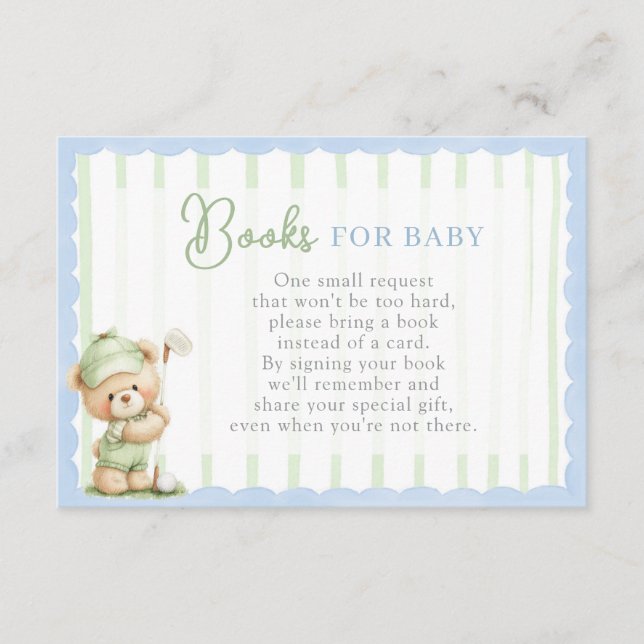 Golf Baby Shower Books for Baby Card (Front)