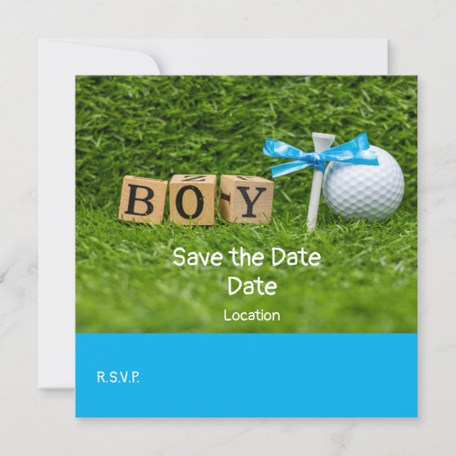 Golf baby shower boy with blue ribbon on green  invitation (Front)