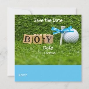 Golf baby shower boy with blue ribbon on green invitation