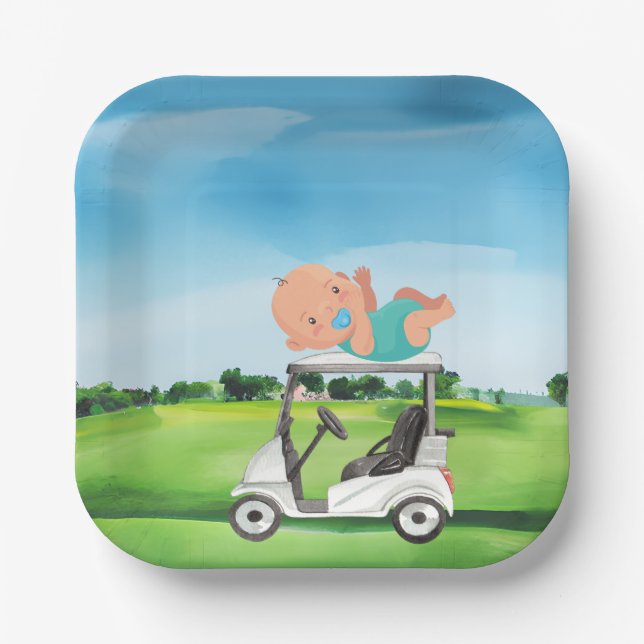 Golf  Baby Shower  for boy  Paper Plates (Front)