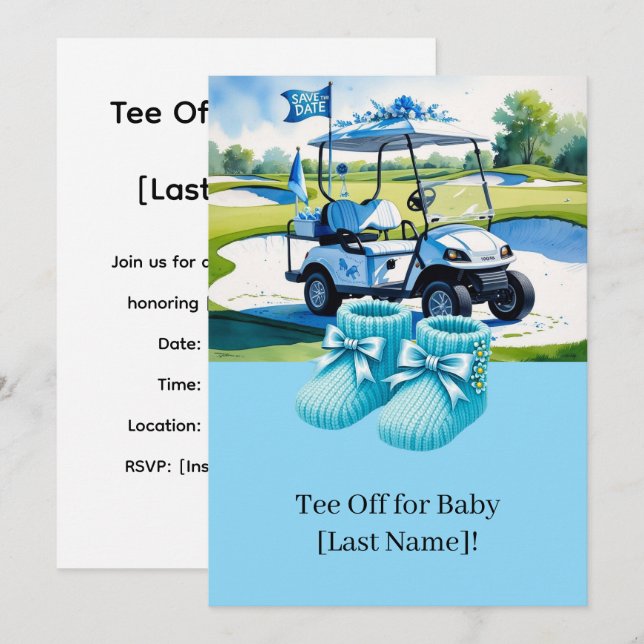 Golf Baby Shower for boy with golf cart on green Invitation (Front/Back)