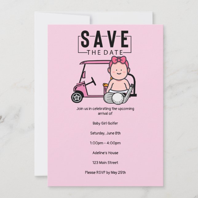 Golf Baby Shower for Girl save the date party golf Invitation (Front)