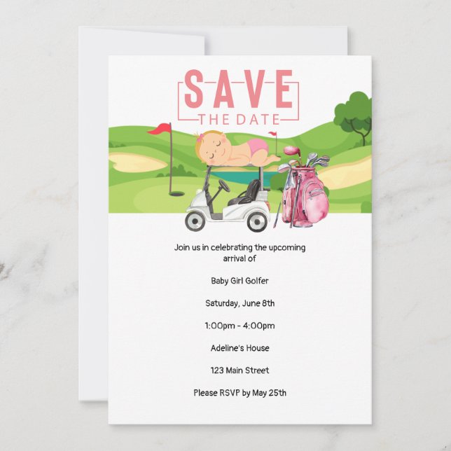 Golf Baby Shower for Girl save the date party golf Invitation (Front)
