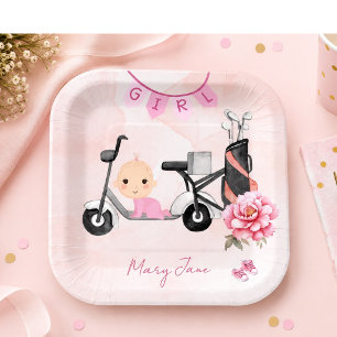 Golf baby shower girl pink themed paper plates