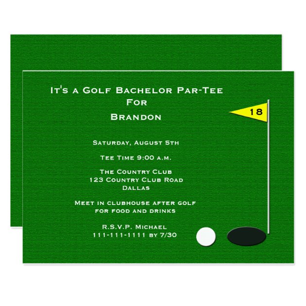 Golf Bachelor Party 18th Golf Hole Invitation